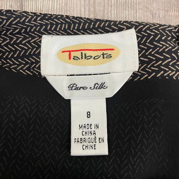 Talbots Womens 100% Pure Silk Sz 8 A-Line Black & Brown All Over Print Skirt - Picture 3 of 10